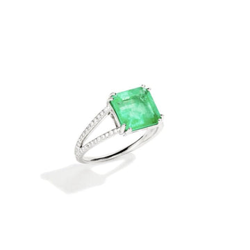 Emerald Cleo Ring shown from 3/4 side view on a white background