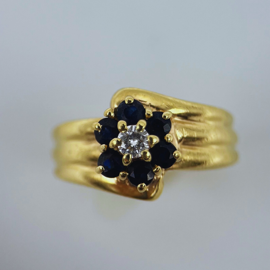 14k solid yellow gold blue spinel cheapest floral ring